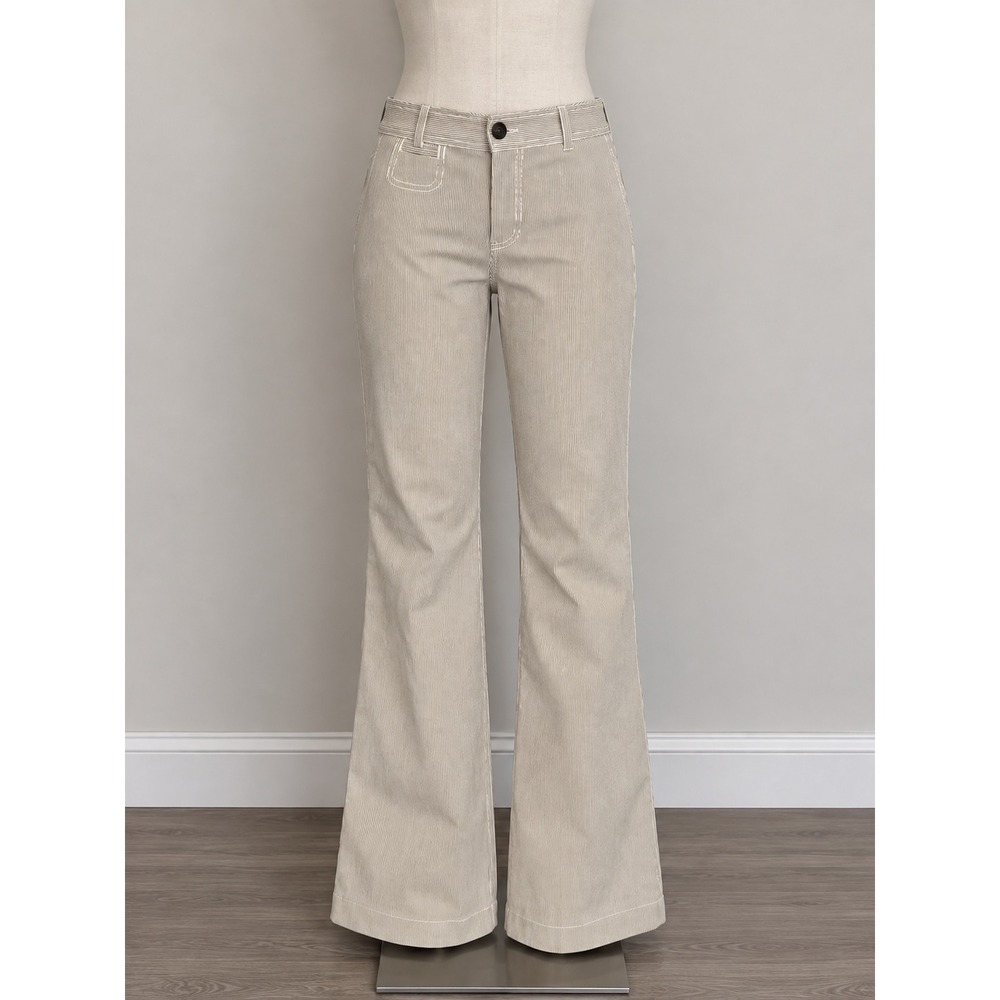 Banana Republic Martin Fit Pinstripe Wide Leg Trousers Tan Office Size 10